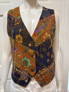Charity Creazioni Effect Beaded Embellished Boho Floral Vest Made Indonesia M A